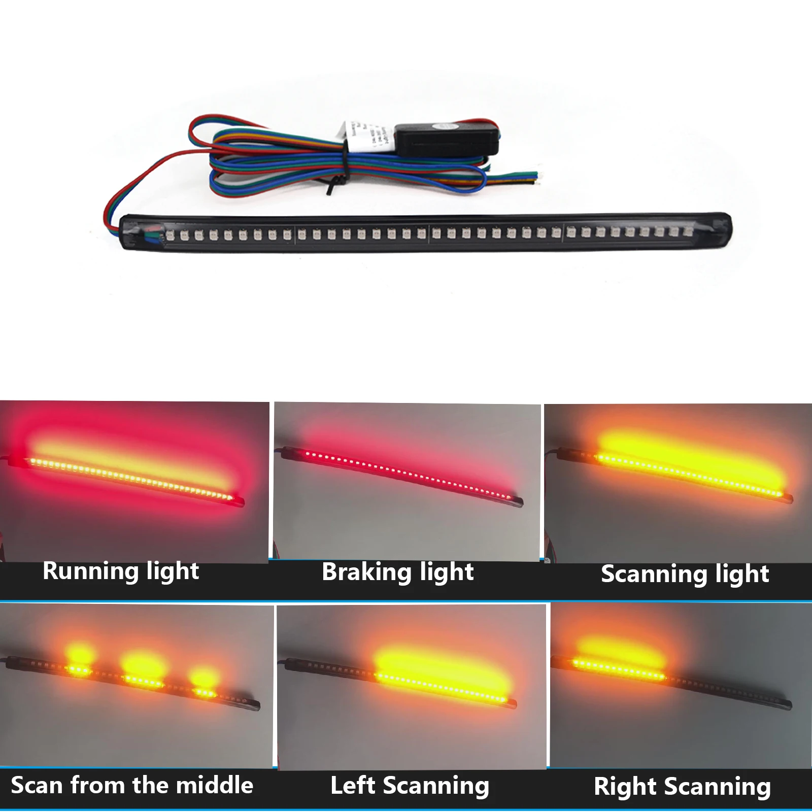 Universal LED Strip for Motorcycle License Plate Tail Brake Stop Turn Signal Light Strip scanning 8" Flexible Brake Light