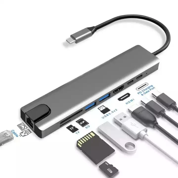 8 in 1 Expander Adapter SD TF Card Reader Type c Usb 3.0 Docking for ...
