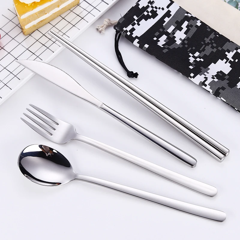 Korean Travel Portable Flatware Set Stainless Steel Camping Picnic