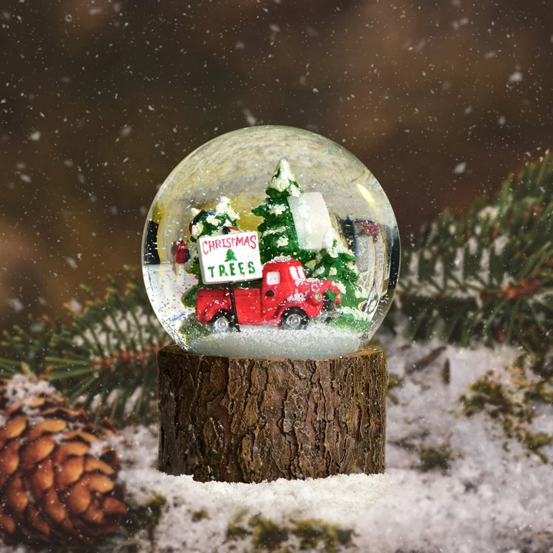 Professional New Style Christmas Tree Led Light Music Snowflake Resin Water Globe