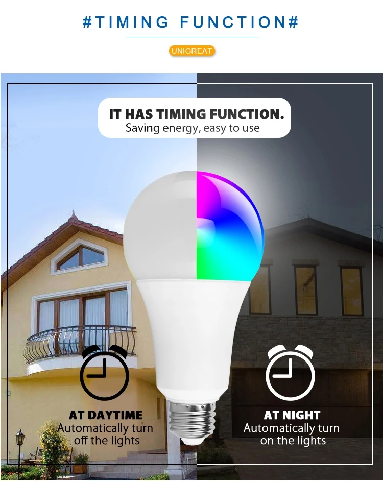 9W AC120-240V Smart WiFi Light Bulb E27E27/B22 LED RGB Color Changing Control by Alexa Google Tuya