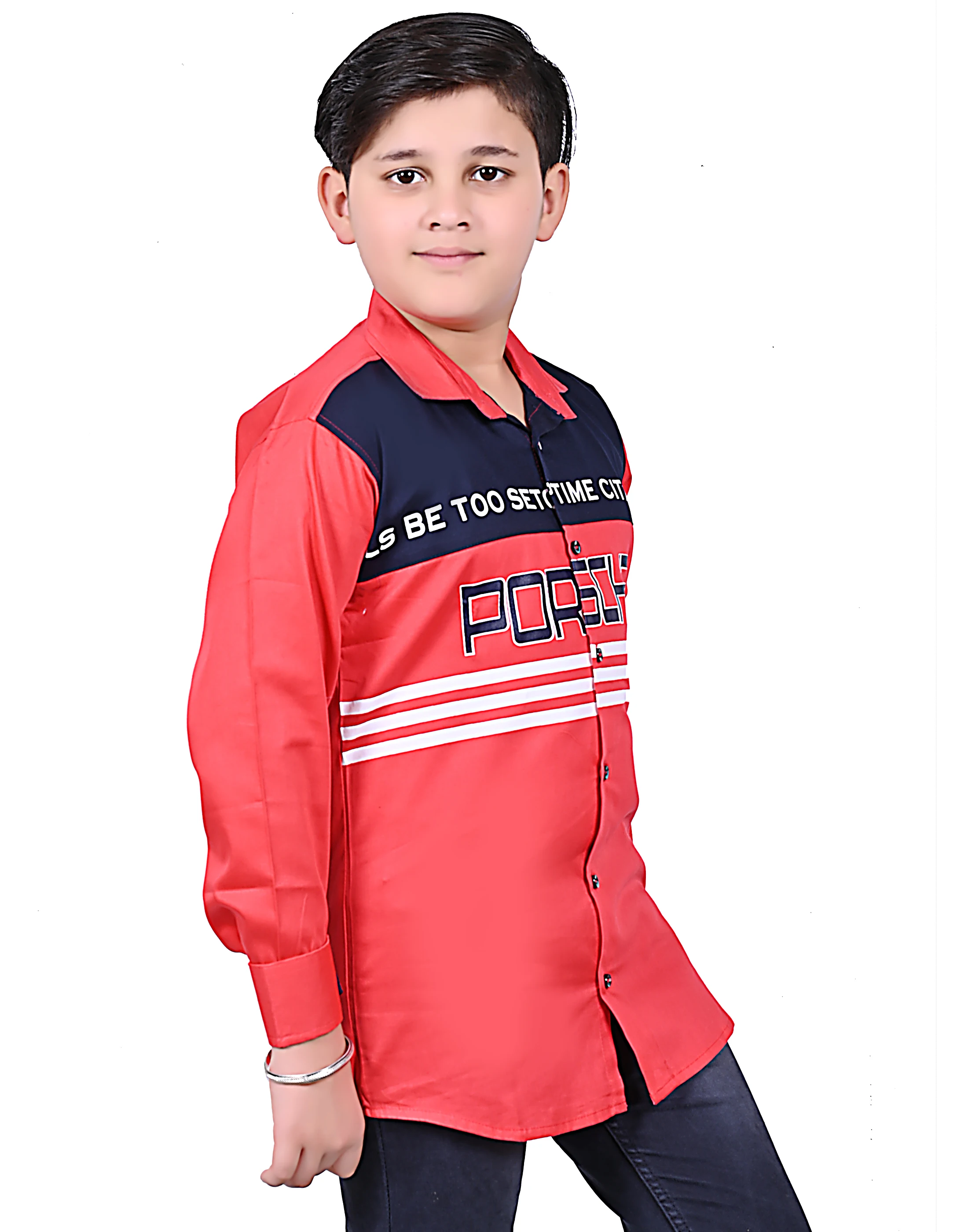 Boys Designer Cotton Shirt Full Sleeve Red Gajari Color With Print From