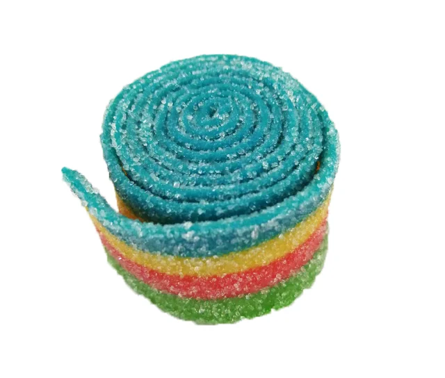 Sour Rolled Chewy Candy Strips Sour Fruit Flavor Rainbow Belt Soft