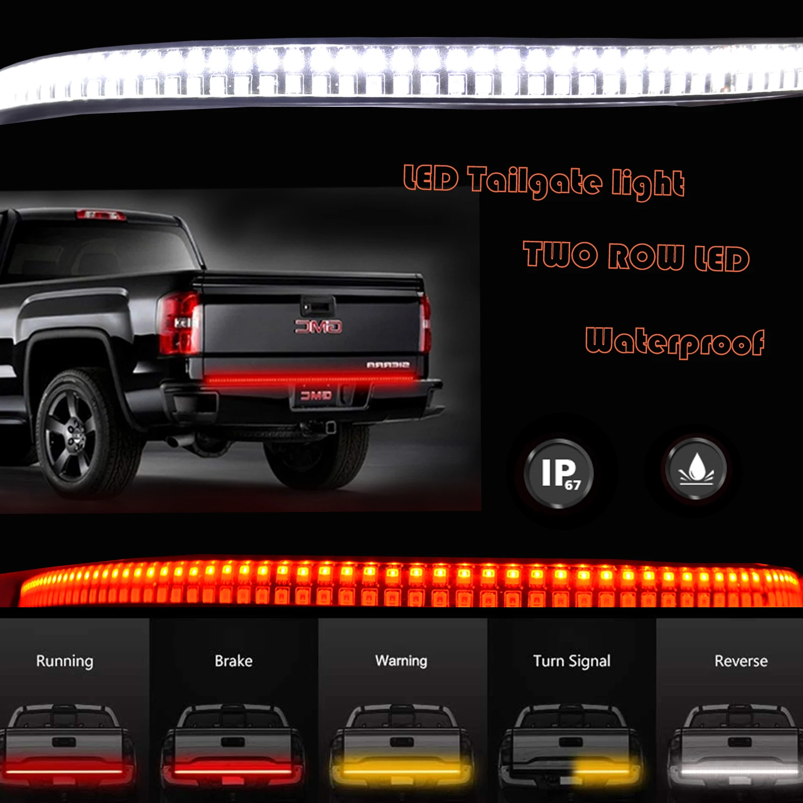 RYW 12V 60" Inch 810 LED Ip27 Waterproof Amber Scanning Light Bar Strip Trailer Truck Turn Signal Led Tail Light For Cars