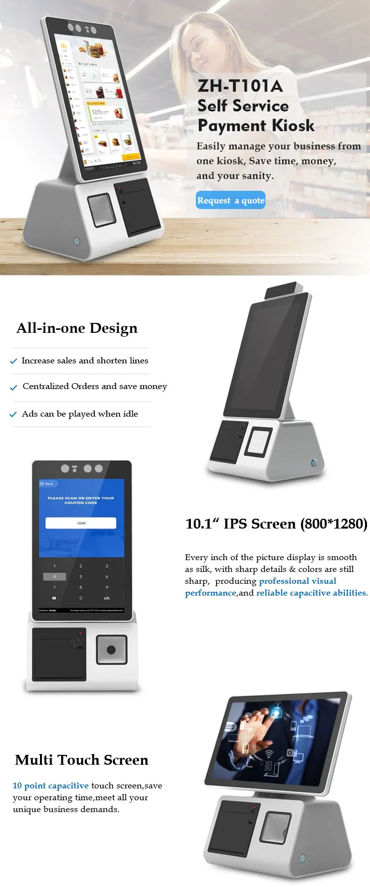 Machine à payer les billets de 10.1 pouces, système de gestion, avec écran tactile