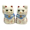 japanese traditional ceramic figurine Japanese Pair Maneki Neko Lucky Cats Sakura Ceramic