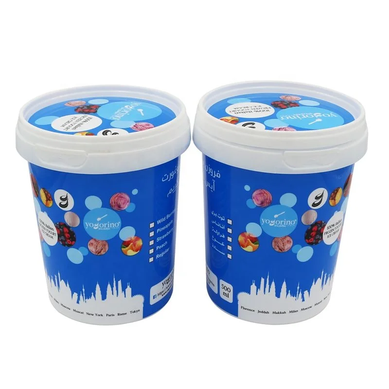 500ml Customized Iml Clear Plastic Ice Cream Container With Tamper