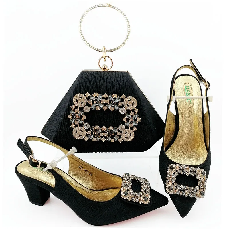 Low Heel Women Shoes Bag Set With Stones Beautiful Italian Shoes To