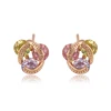 95006 New design elegant fashion ladies jewelry special shape three gemstone golden stud earrings