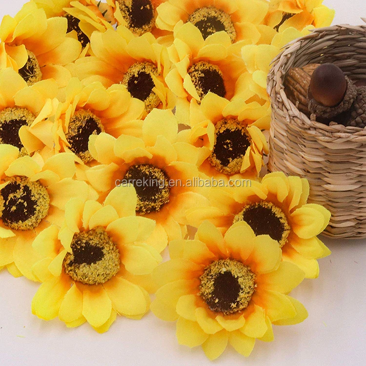 Artificial Silk Yellow Sunflower Heads Fabric Floral For Home Decor