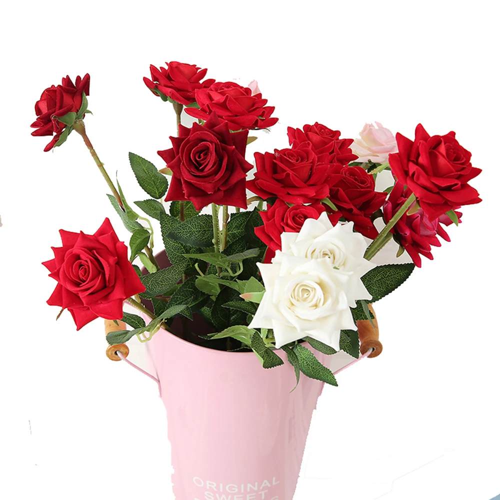 Factory Wholesale Artificial Rose Flower Single Rose Wedding Decoration Supplies Real Touch