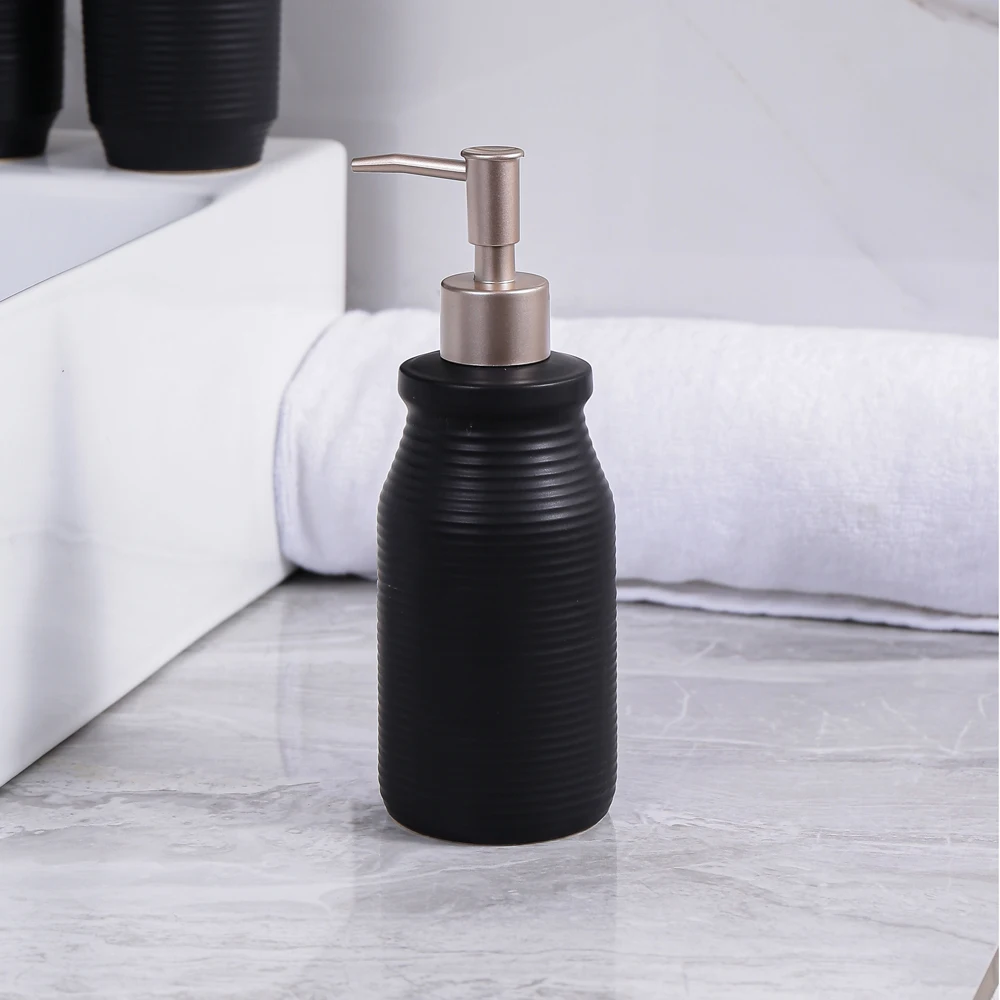 Matte Black Bathroom Accessories Set Ceramic 5 Piece Soap Dispenser