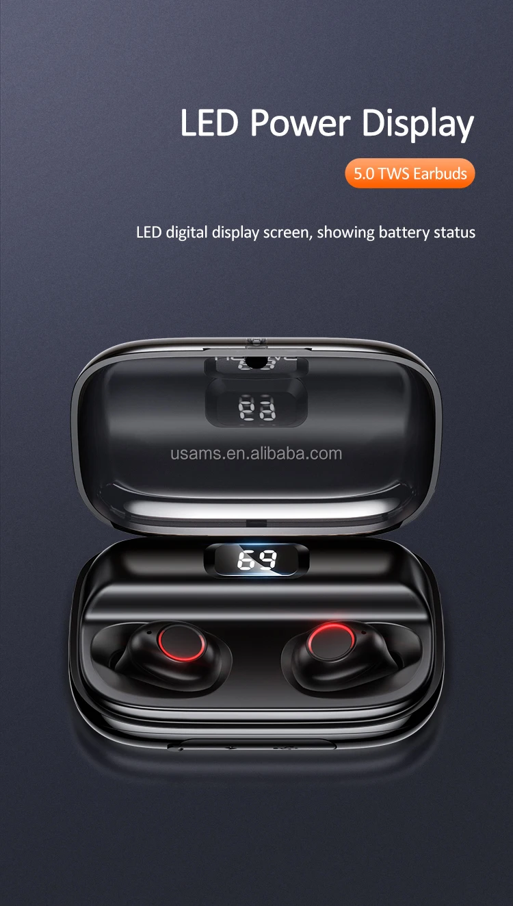 USAMS NEW YJ Series Blue tooth 5.0 Digital Display Wireless Earphone - ANKUX.COM