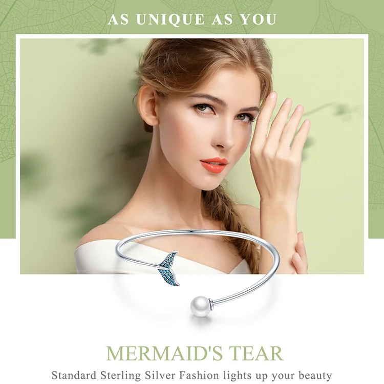 2020 Mermaid Tears Zircon Pearl Silver Jewelry 925 Sterling Silver Cuff Bracelet Bangle For Women