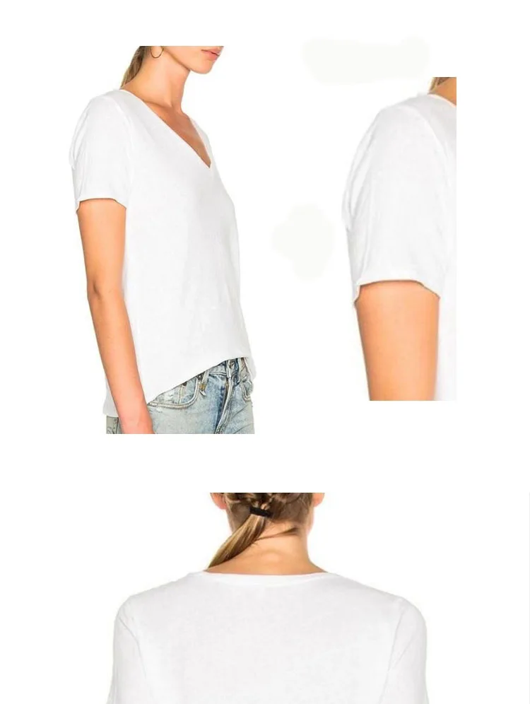 Organic Tshirts Woman Short Sleeve Custom Sexy White Cotton Women Deep