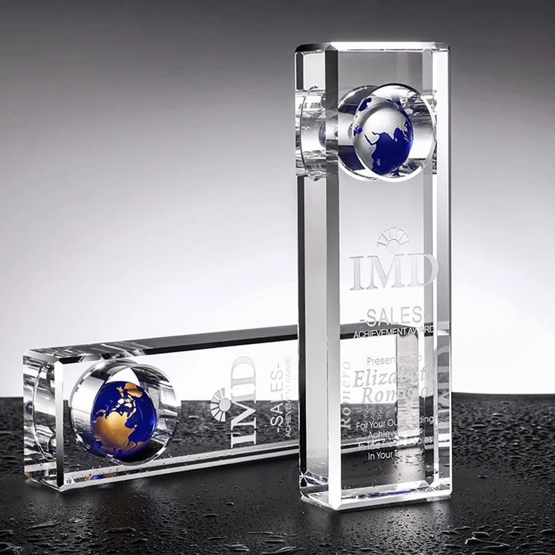 product custom global crystal trophy award sports theme etched uv printing fashion trend souvenir gift decoration wdy 0415-7