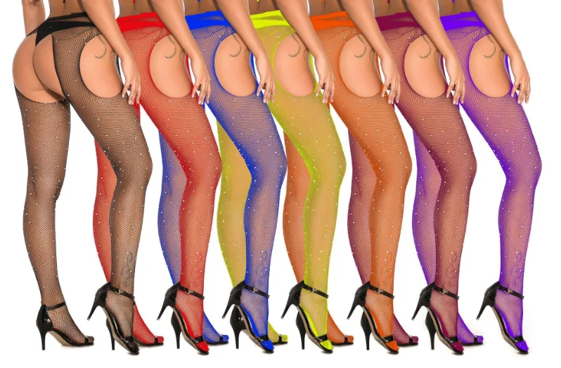 Rhinestone Fishnet Stockings Sparkle Tights for Womens Lady Hollow Out Pantyhose