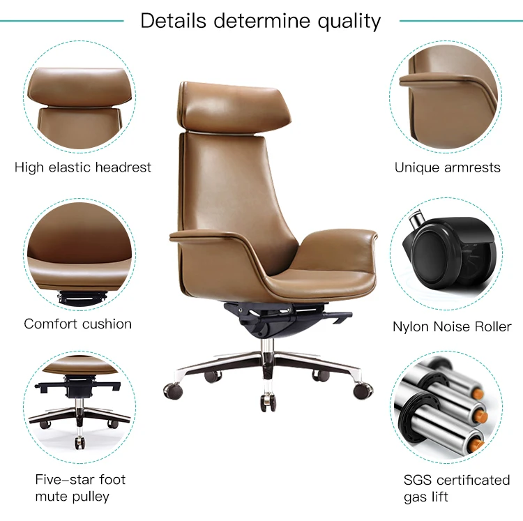 High Back Swivel Ergonomic Metal Frame Executive Adjustable Leather Office Chair