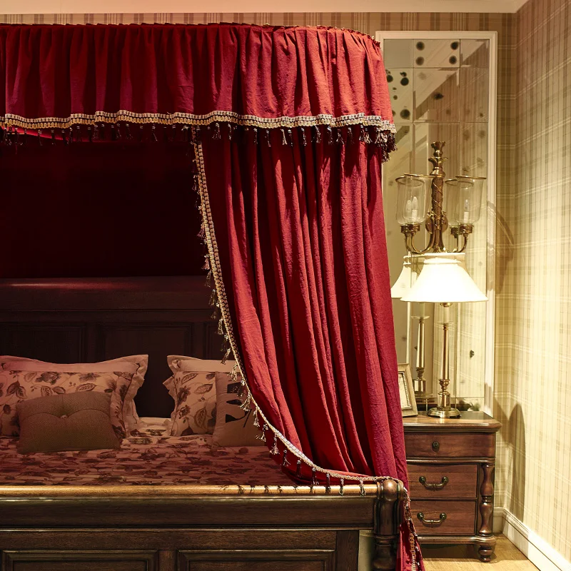 Top Quality Guide Rail Red Wedding Simple Life Indoor Bedroom Double Bed Curtain Mosquito Net