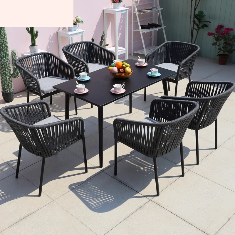 Luxury Modern Outdoor Dining Setting Terrace Patio Furniture Woven Resin Outdoor Garden