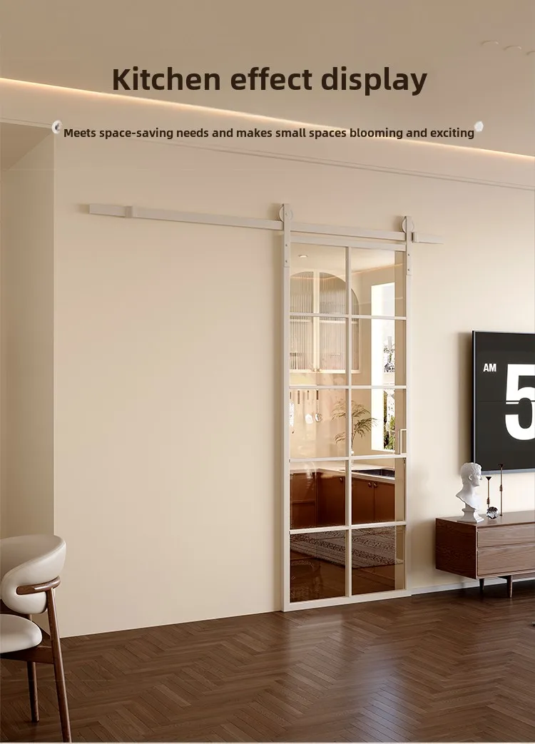 French Retro Panoramic Sliding Door Modern Simple Hanging Rail Design for Interior for Toilet Bedroom Restaurant Use Fiberglass details