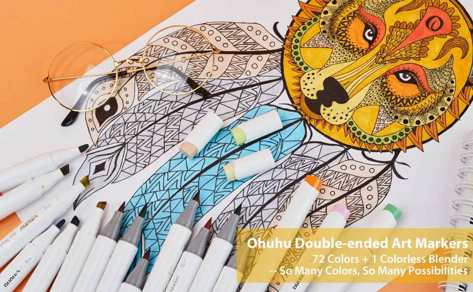 48 Colors Alcohol Brush Markers, Ohuhu Double Tipped ( Brush & Fine Tip )  Sketch Markers for Kids, Artist Art Markers for Adult Coloring and  Illustration, Comes w/ 1 Colorless Alcohol Marker Blender 