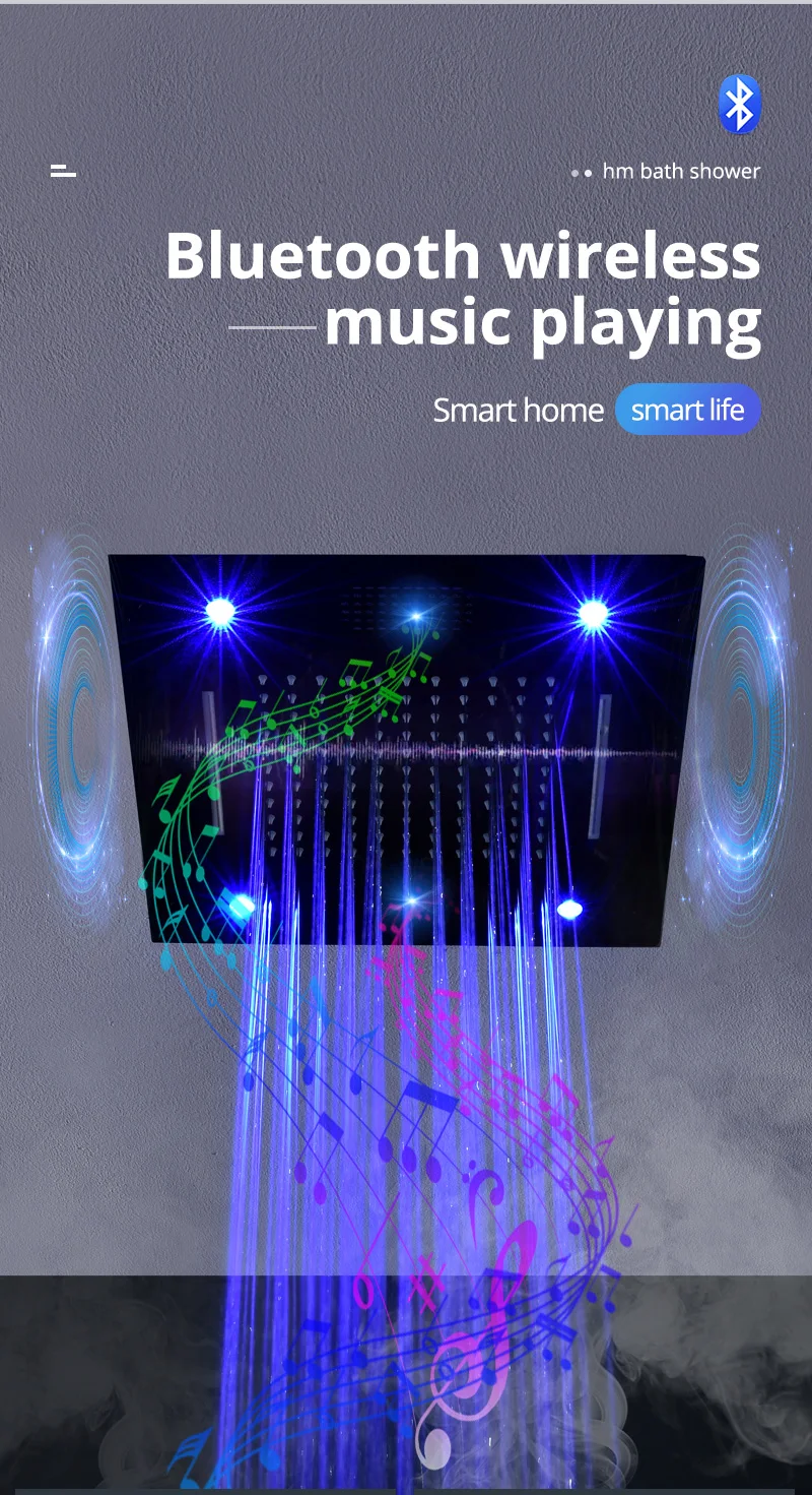 Big Smart Music Shower Head Rainfall Mistfall Waterfall Water Curtain And Multiple Function