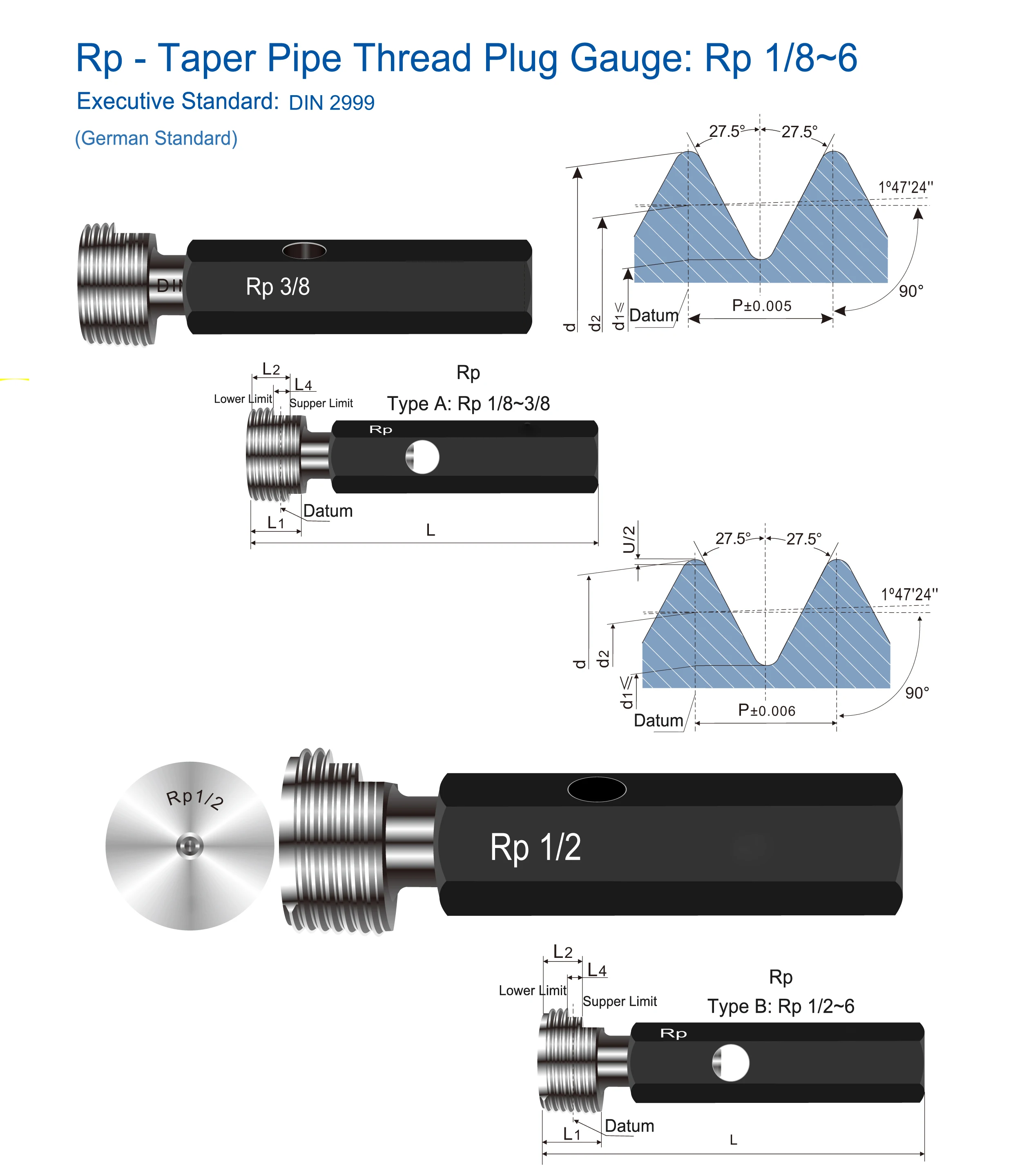 Rp Din2999 Screw Thread Plug Gauges Taper Pipe Go And Nogo Thread Plug