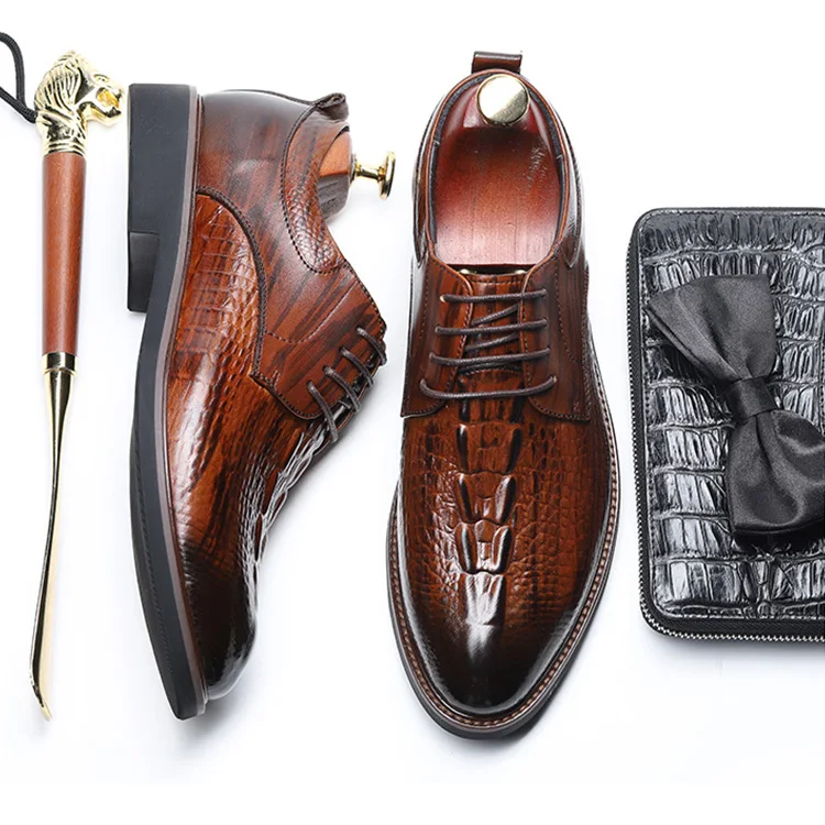 
Crocodile Grain Black Genuine Leather Oxfords Mens Dress Shoes 