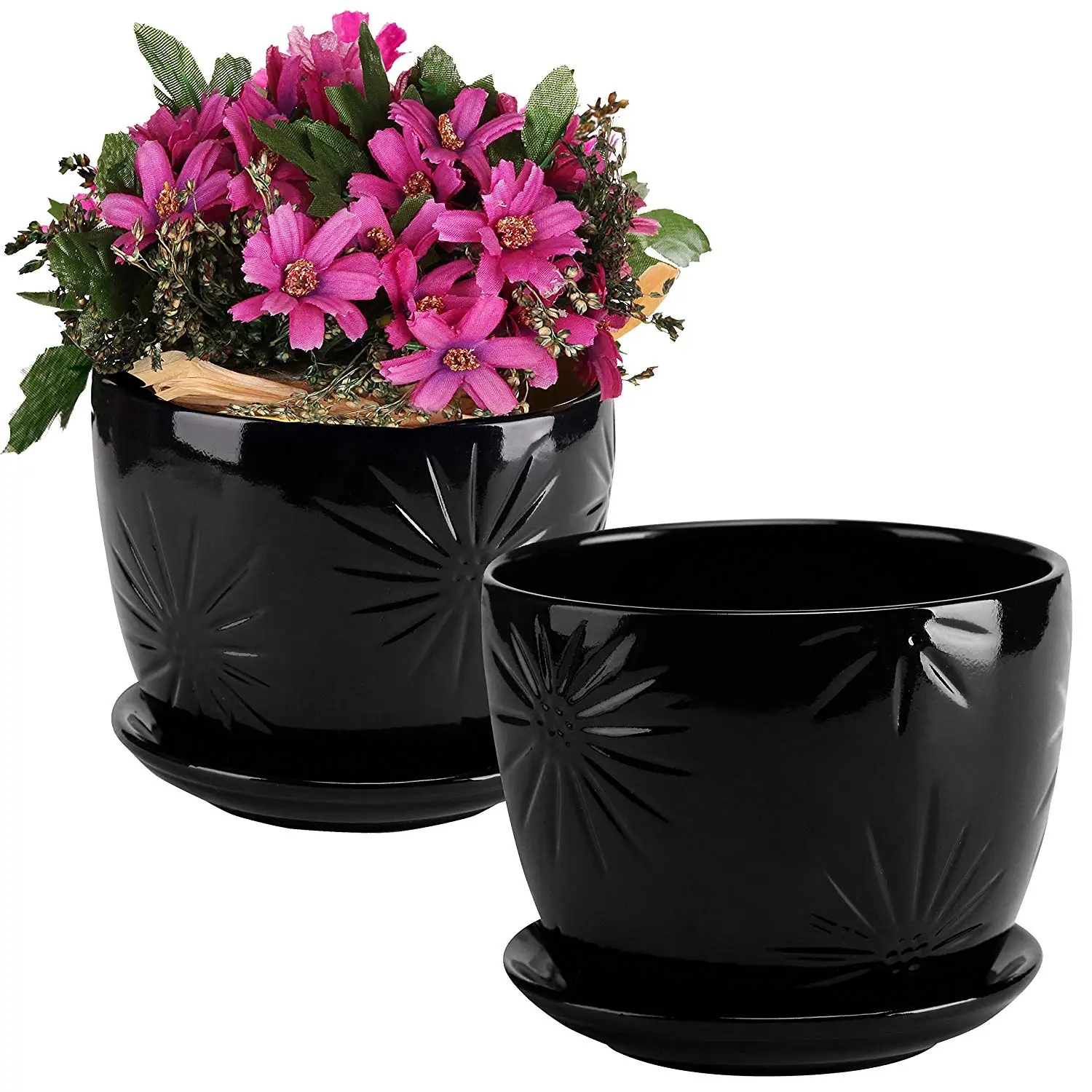 Wholesale Ceramic Planter Pot With Tray Transmutation Glaze Flower Vase