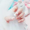 S35 artifical pearl and diamond white flower back glue fake nails tips for bride wearing removal pre designed 3D false nail tip