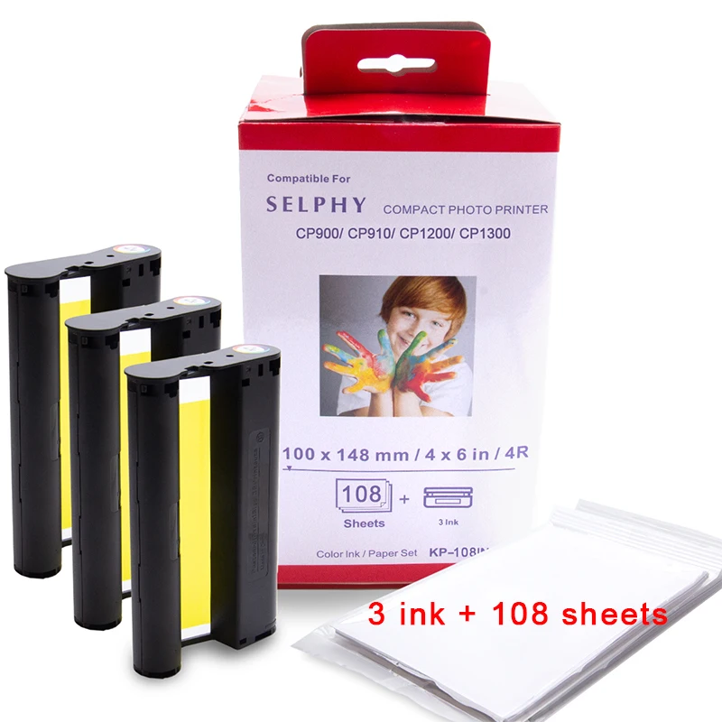Canon Selphy CP1300 CP1200 4x6 108 shts Color Ink Paper Set KP
