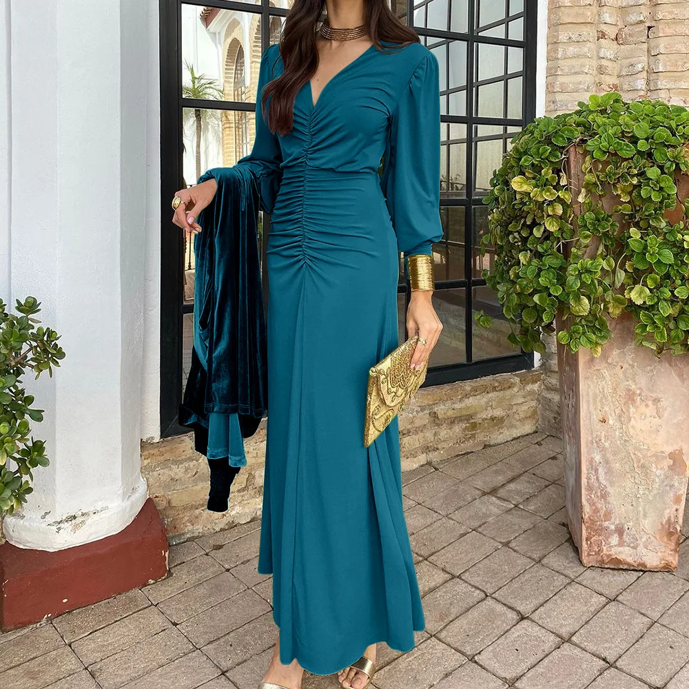 Elegant Floor-Length Floral 3D Pattern Dress Long French Skirt Translucent Features Lantern Sleeve Ruched Ruffles for Women XL