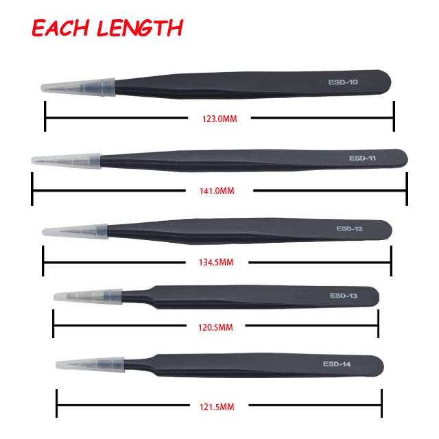 10pcs Private Label Antistatic Tweezers Set,Precision Stainless Steel