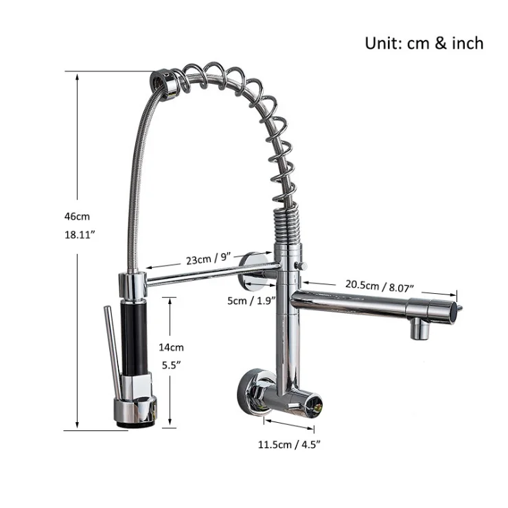 Commercial Pull Out Flexible Water Mixer 3 Way Pre Rinse Sink Taps Wall Mount Kitchen Faucet