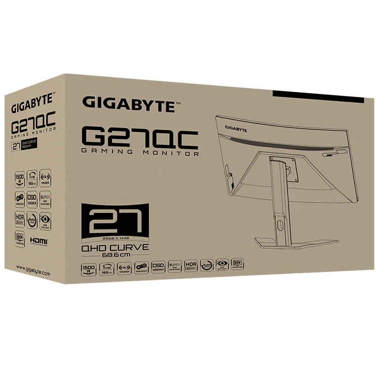 GIGABYTE G27QC 27 165Hz 1440P Curved Gaming Monitor, 2560 x 1440 VA 1500R  Display, 1ms (MPRT) Response Time, 92% DCI-P3, HDR Ready, FreeSync Premium