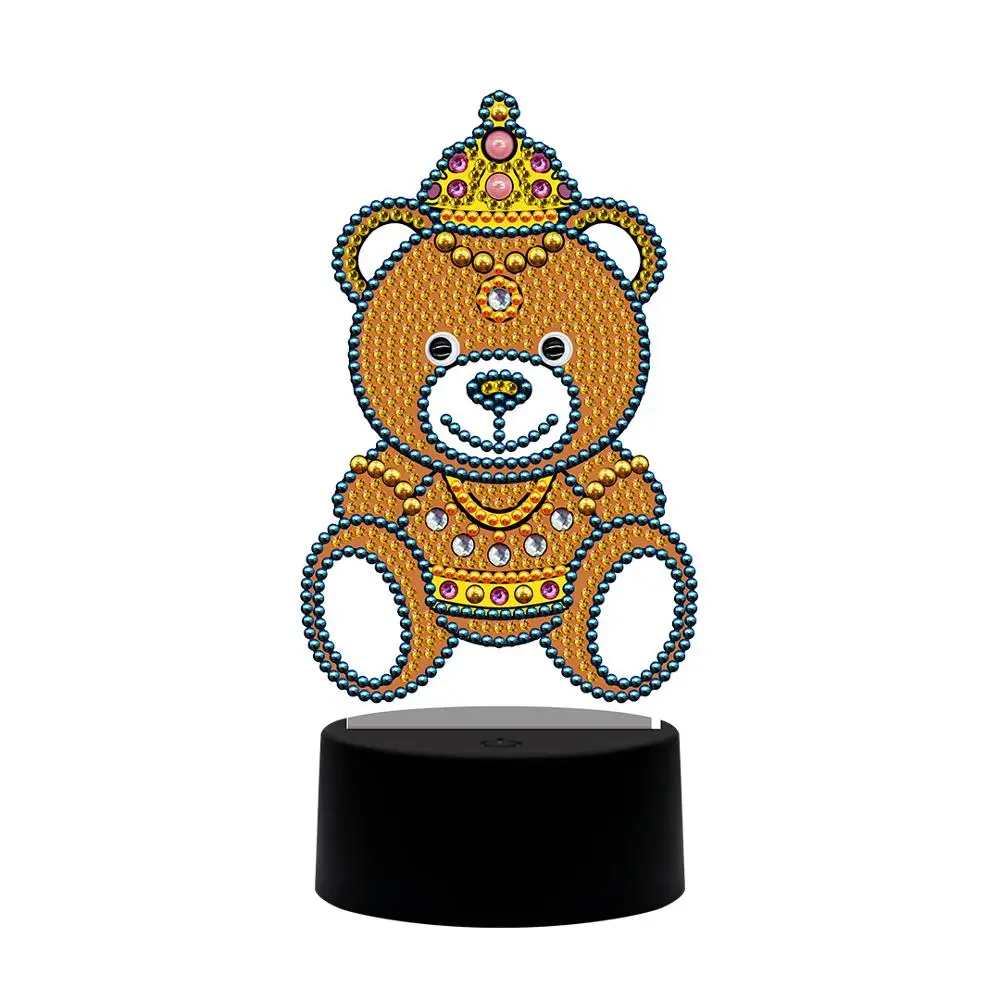 Diy products 5d Special crystal beads full round drill handmade Bear Design Led light lamps paints DP15