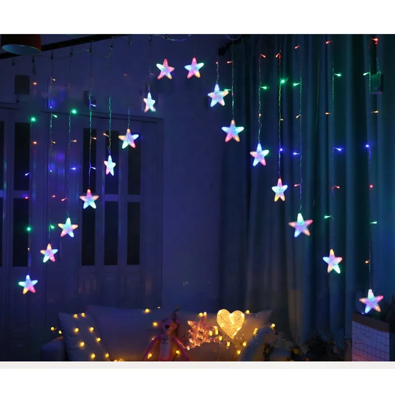EONANT 12 Stars 138 LED Luz de la Cortina con Iluminación de 8 Modos con Pilas para la Decoración de la Navidad Dormitorio de la Fiesta de la Boda Azul Estrella luz de la Cortina 