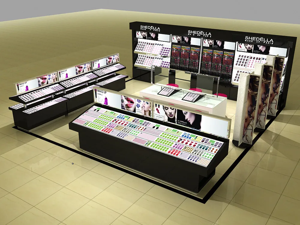 Modern Cosmetic Shop Design Professional Makeup Station Showroom Stand Display Shelves Model