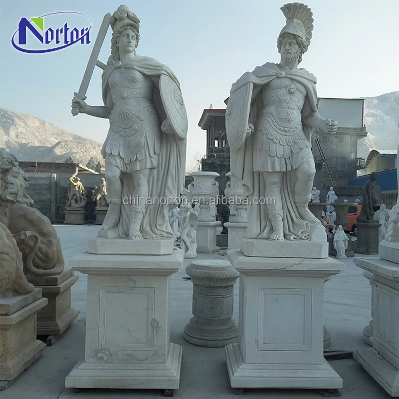 Garden Ornament Caving Life Size Marble Roman Warrior Male Sculpture