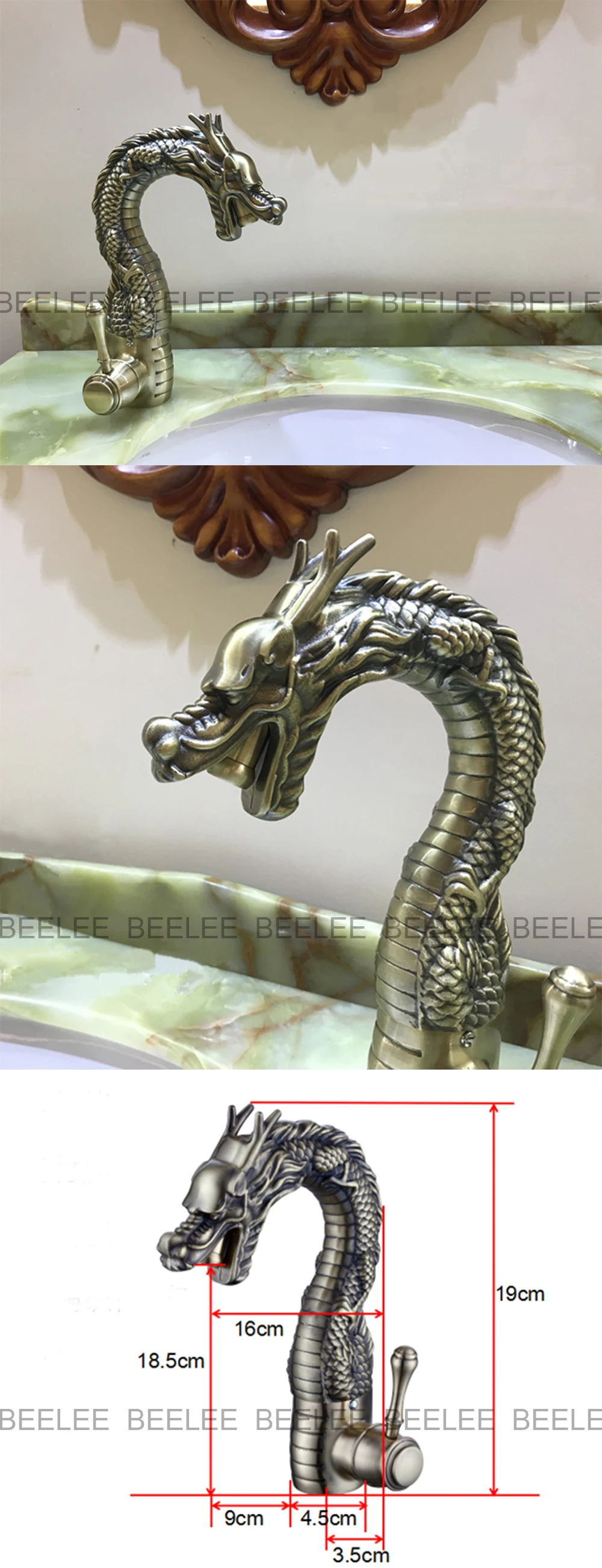 Chinese Dragon Faucet Bathroom Basin Luxurious Bronze Animal Faucet