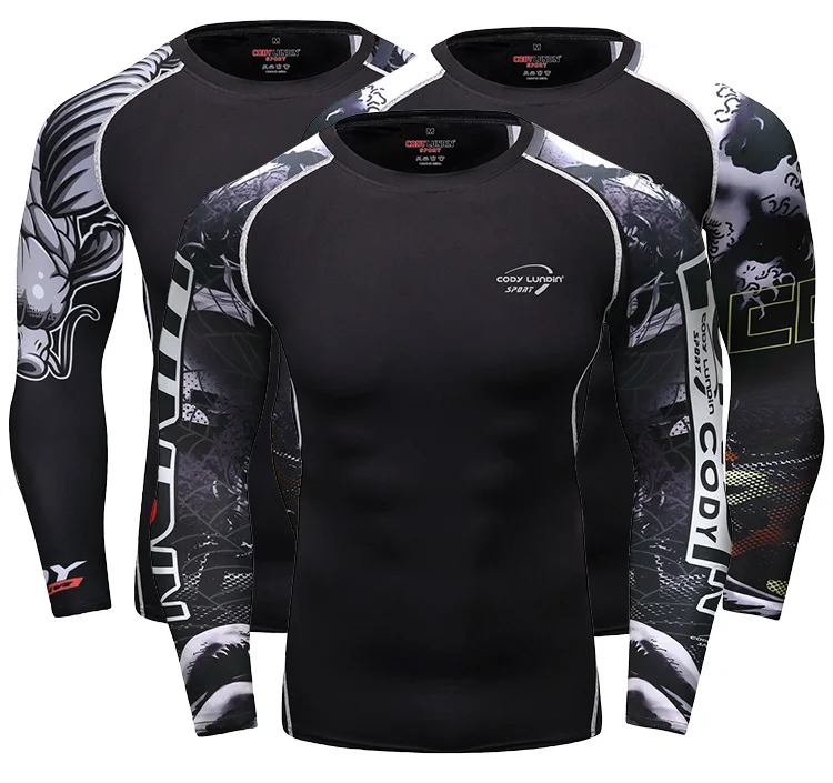 Custom logo rash guard with rubber band men mma sports clothing