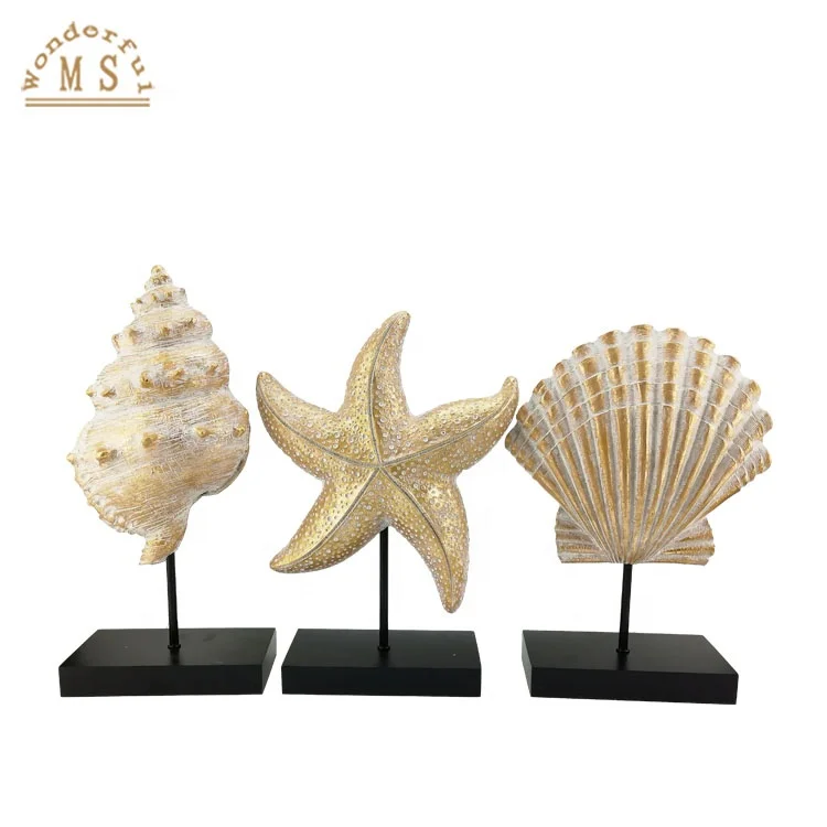 Modern Resin Various Seashells Figurine Homeware Crafts Gift, Beach Theme Living Room Wedding Party Tabletop Decorations Fish
