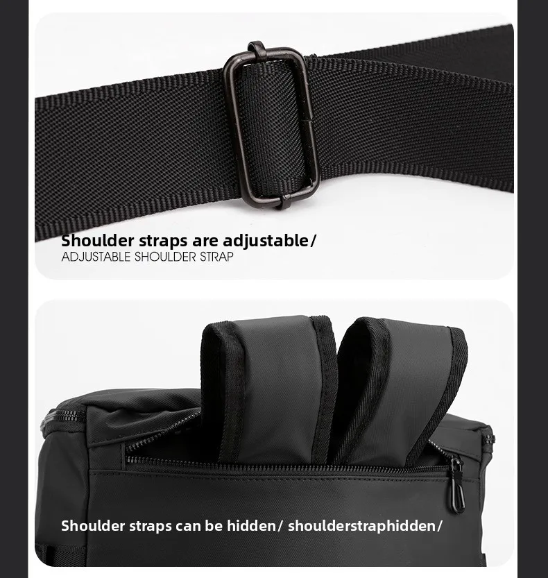 Men's Large Capacity Waterproof GPS Backpack Multifunctional PU Laptop Bag Zipper Handheld Business Travel Crossbody Polyester