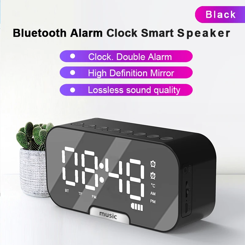 Wireless Speaker LED Mirror Alarm Clock Multi Function Digital Alarm Clock FM Radio Speaker Music Player Alarm Mode - ANKUX.COM