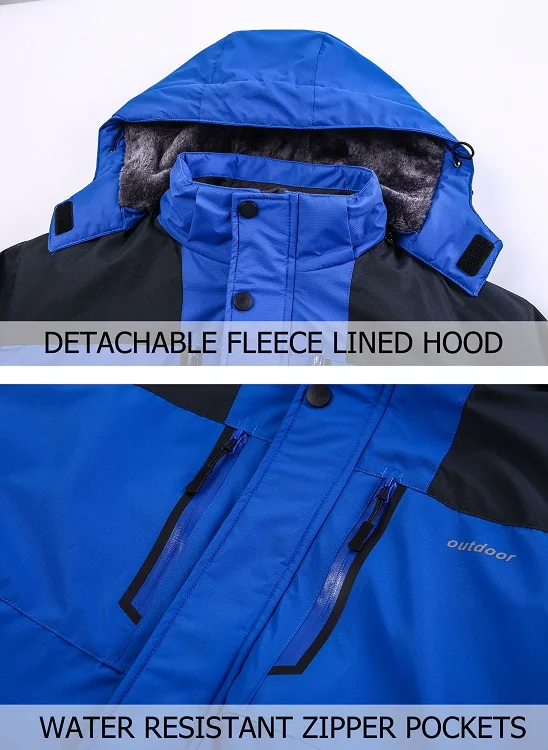 Waterproof Winter Parka Men's Hooded Jackets Super Warmth Thicken Fleece Coat With Zipper Pockets Wi