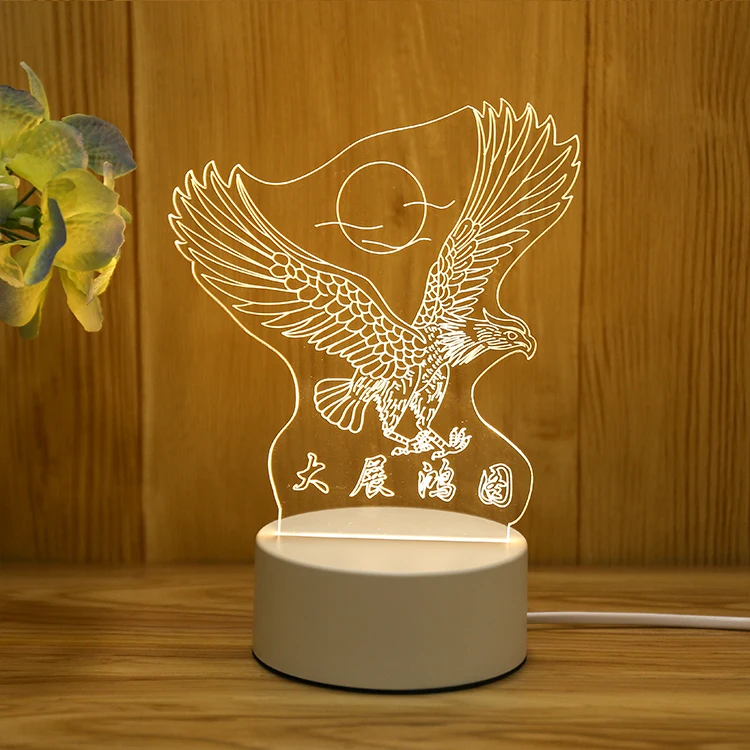 ANJIE High Quality touch style hawk 3d LED night light base 3d illusion light