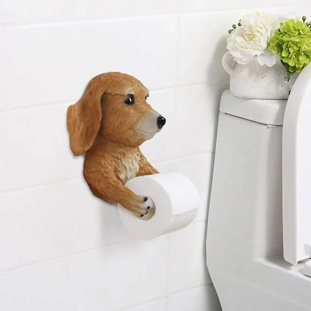Cute Cartoon Dog Toilet Paper Roll Holder Wall Decor Personality Resin