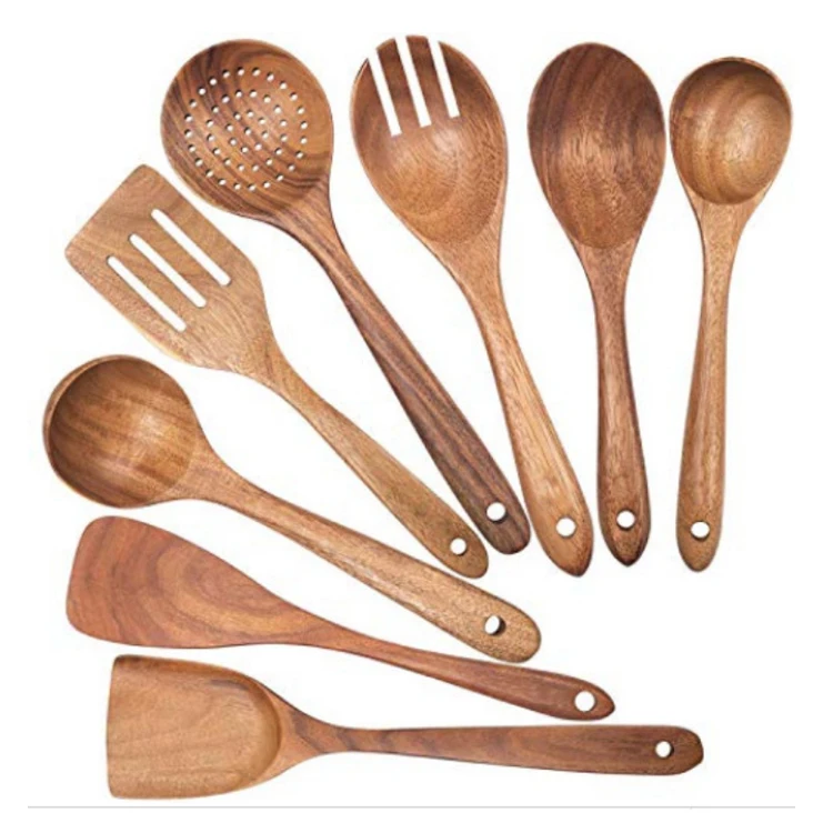 Wooden Kitchen Utensils Set For Kitchen And Cooking,Natural Teak Wooden