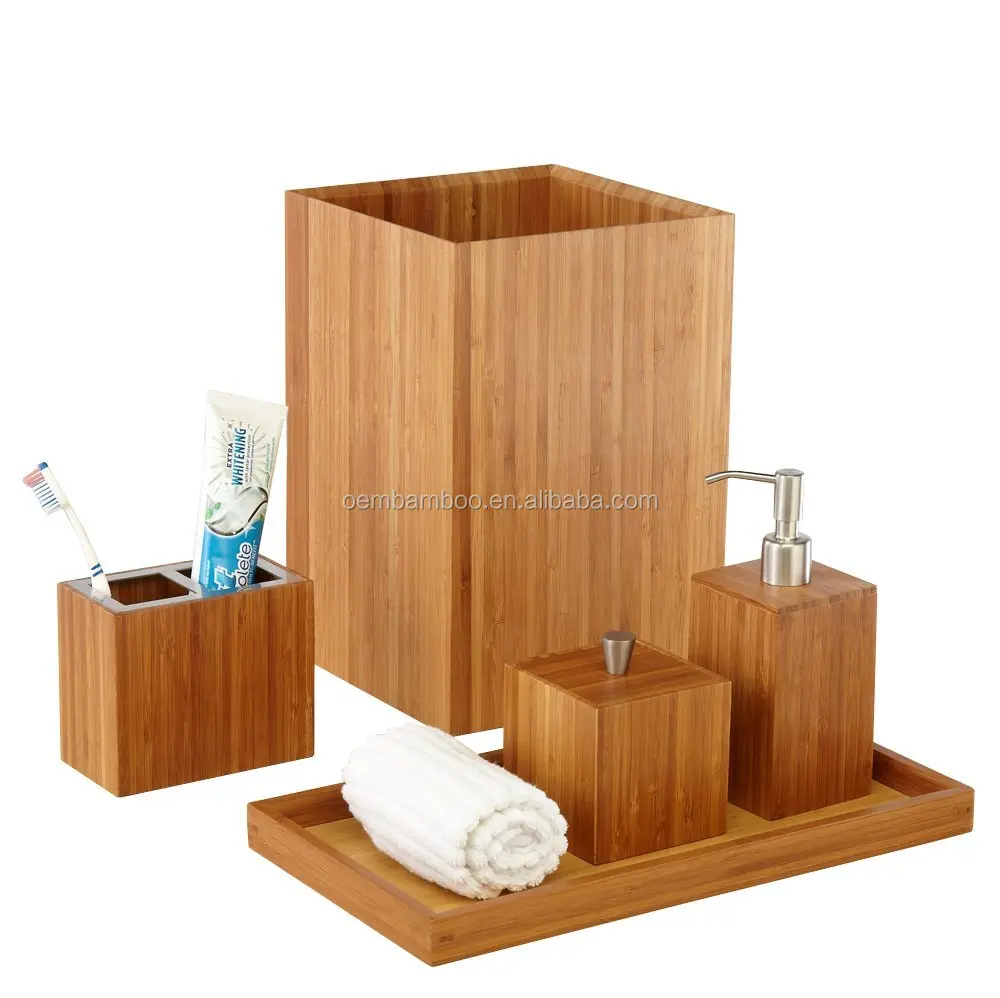 Bamboo Bathroom Accessories Set Wood Bathroom Set Complete With Soap Dispenser